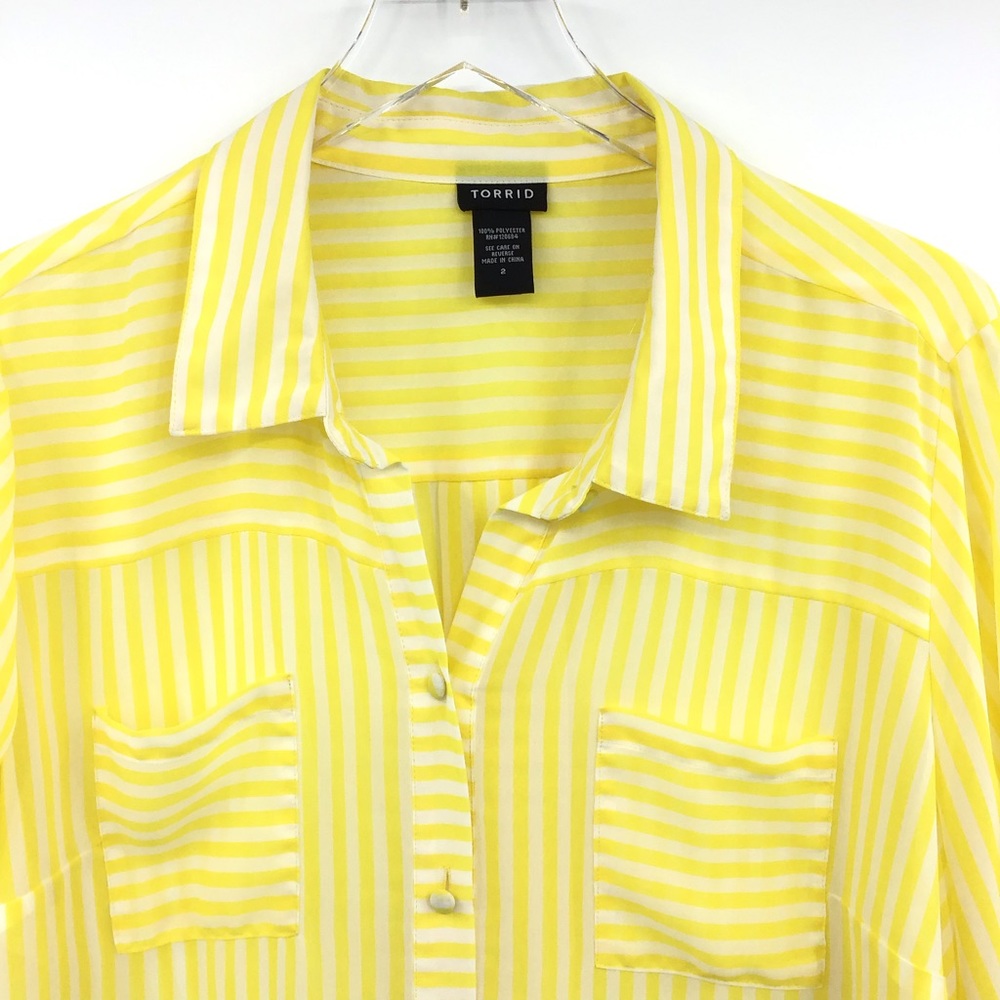 Torrid Yellow White Stripe Button Down Semi Sheet Shirt - Picture 2 of 14